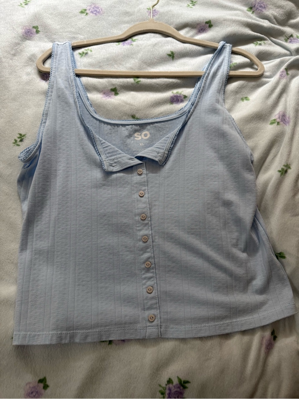 SO Light Blue Ribbed Button-Front Tank Top